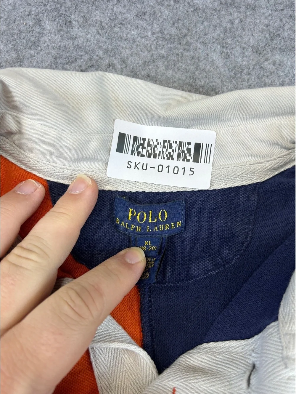 Polo Ralph Lauren Youth XL (18-20) Colorblock RugbyShirt Orange Navy Crest Logo